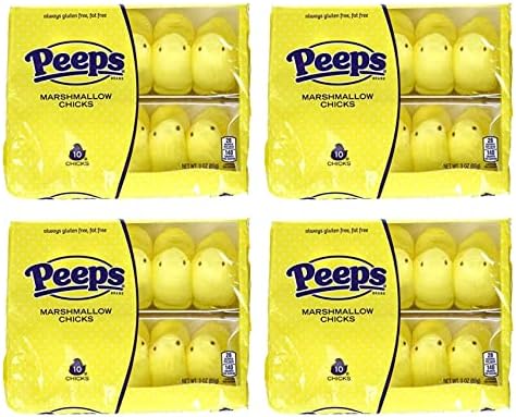 Just Born Marshmallow Peeps Yellow Chicks -10 Ct Tray - (Pack Of 4)