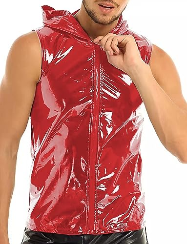 AIEOE Men’s Leather Metallic Shirts Shiny Slim Fit Stretch Top Wetlook Club Party Undershirts2