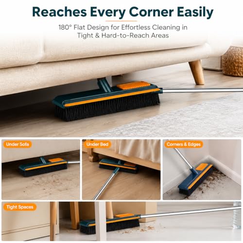 Image of 2-in-1 Bathroom Cleaning Brush with Wiper - Long Handle 180 Rotate Toilet Brush, Tiles Cleaning, Floor Scrub for Kitchen and Bathroom Accessories (Green 3 in 1)