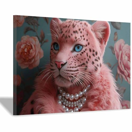 Léopard rose sur toile pour raviver un mur vide déco moderne encadrée