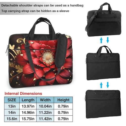 Bolso para portátil con flor rojo dorado para hombres y mujeres 14" miniatura 4