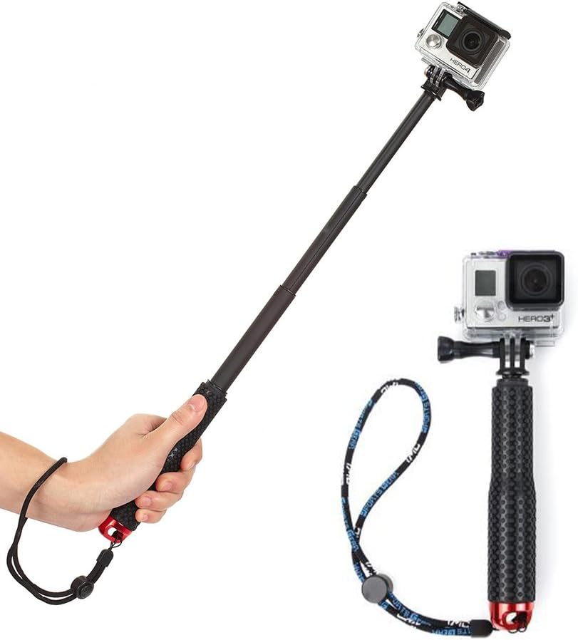 19'' Waterproof Underwater Hand Grip Adjustable Extension Selfie Stick Monopod Pole for GOPRO Hero 6/5/ 5 Session/ 4 Session/ 4/3+/ 3/2/1, GeekPro, AKASO, Xiaomi Yi, SJCAM SJ4000 (Red)