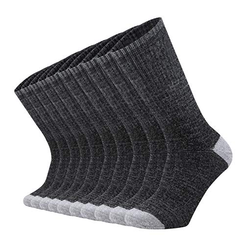 ONKE Cotton Moisture Wicking Athletic Work Cushion Crew Socks Men 10 Pack(BlackGrey L)