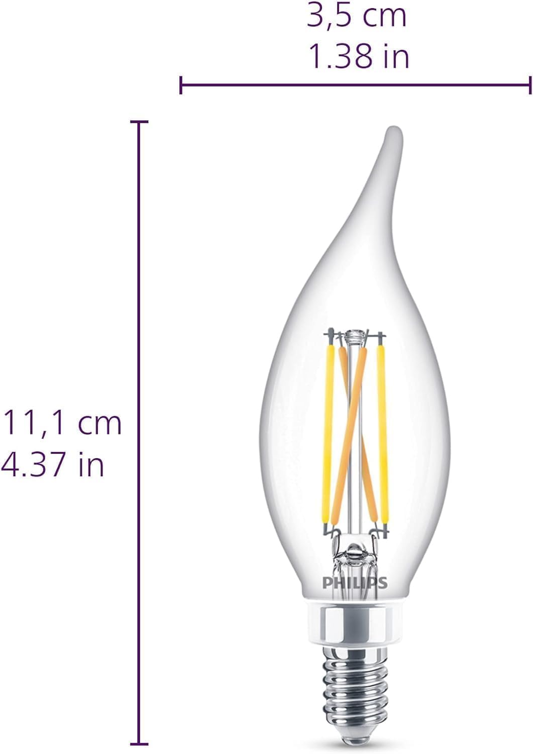 PHILIPS LED 60W BA11 E12 Base 3-Pack Ultra Definition Daylight (5000K) 500 Lumen (5W = 60W) Dimmable Clear Flicker-Free Candelabra Light Bulbs