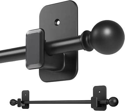 Zeerobee Curtain Rods No Drilling for Windows 32 to 48, No Drill Curtain Rods with Adhesive Brackets, 5/8 Inch Diameter Adjustable Renter Friendly Drapery Pole, Black, 32"-48"