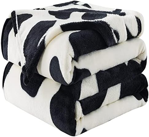 Flannel Fleece Cow Print Blanket Queen Size - Premium Anti-Static Super Soft Cozy Plush, Lightweight Microfiber Winter Warm Throw Blanket for Couch Sofa Bed 90" x 90"(Black Cow Queen)