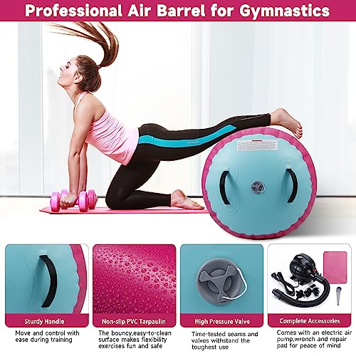 Image of Air Barrel - Air Roller Gymnastics Barrel for Back Handspring Trainer, Air Tumble Mat with Pump for Gym Training /Yoga Balance Exercise /Cheerleading /Home and Outdoor Use