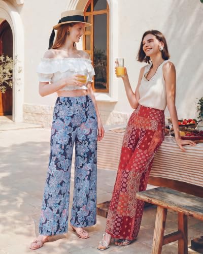 Image of ZOOSIXX Palazzo Wide Leg Pants for Women - High Waist Casual Beach Lounge Pants Loose Flowy Pants Stretchy Trousers