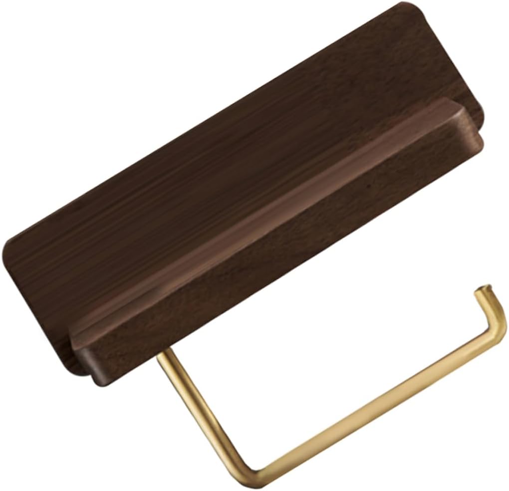 Multipurpose Toilet Paper Holder -Mounted Bathroom Tissue Organizer for Spaces Black Walnut Wood Design with Phone Shelf