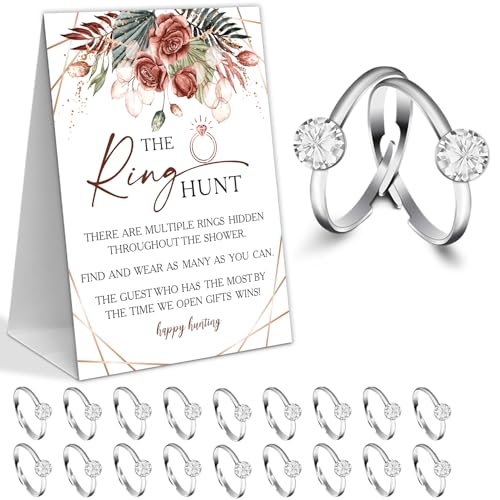 Yiqhpy Pampas Bridal Shower Theme Decorations,The Ring Hunt Game,Bridal Shower Games,Wedding Shower,Engagement Party Games,Engagement Sign,Bachelorette Scavenger Hunt(1 Sign & 30 Rings)-N4