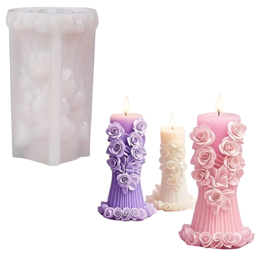 LEGACYCART Rose Flower Pillar Silicone Fondant Mould Jasmine Candle Mould Chrysanthemum Camellia Mold for Fondant Cake Decorating Chocolate Sugarcraft,Candy,Polymer Clay,Soap Crafting (Pack of 1)-image-30