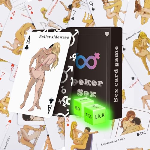 Sex Cards Sex Dice Set Couples Games - 54 Positions Cards Sex Game with 2 Glow Sex Dices Body Parts & Actions for Adult Sex Games Date Night Romantic & Naughty Gift Couple Sex Toys