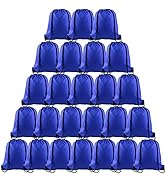 PLULON 25 Pcs Blue Drawstring Backpack Bags Bulk String Backpack Cinch Sack Pull Sport Gym Backpa...