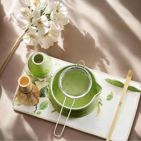 Artisanal Matcha Kit Including Precision Bamboo Whisk and Stylish 500 ml Ceramic Bowl, Perfect for Traditional Tea Ceremonies