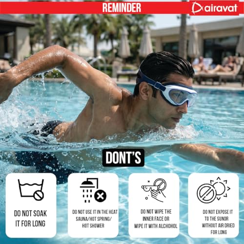 Image of AIRAVAT Shore swimming goggles, polycarbonate goggles, No Leaking Anti-Fog Pool Goggles for Adult Men Women Youth, UV Protection, 180 Clear Vision, Free size (Navy Blue Combo)