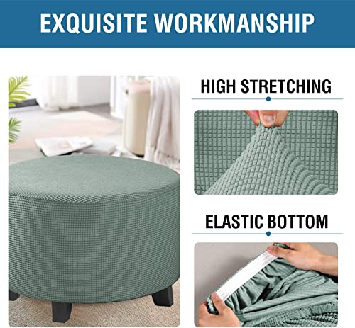 Boeshiba Ottoman Cover Stretch Ottoman Slipcover Round Ottoman Storage Cover Folding Stool Covers Furniture Protector Cover For Footrest Ottoman (Green,Medium) #TOP2