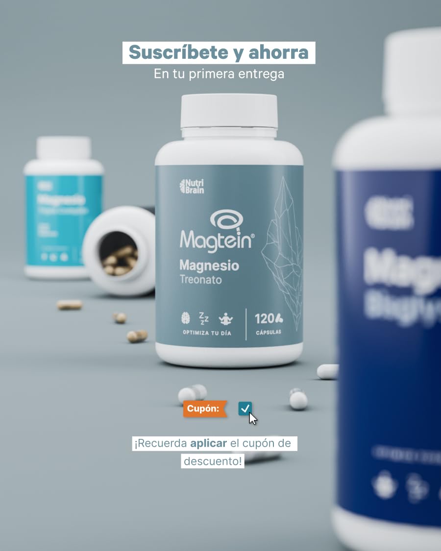 L-Treonato de Magnesio | Alta Dosis de 2000mg de Magtein® Puro | Alta Absorción | 120 Cápsulas | Memoria, Foco, Sueño Profundo | NutriBrain