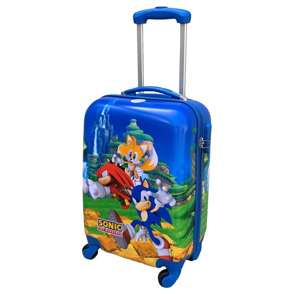 CARTOON Trolley da viaggio in ABS Sonic riccio supersonico per bambini valigia 50 x 33 x 20 cm con quattro ruote e manico allungabile