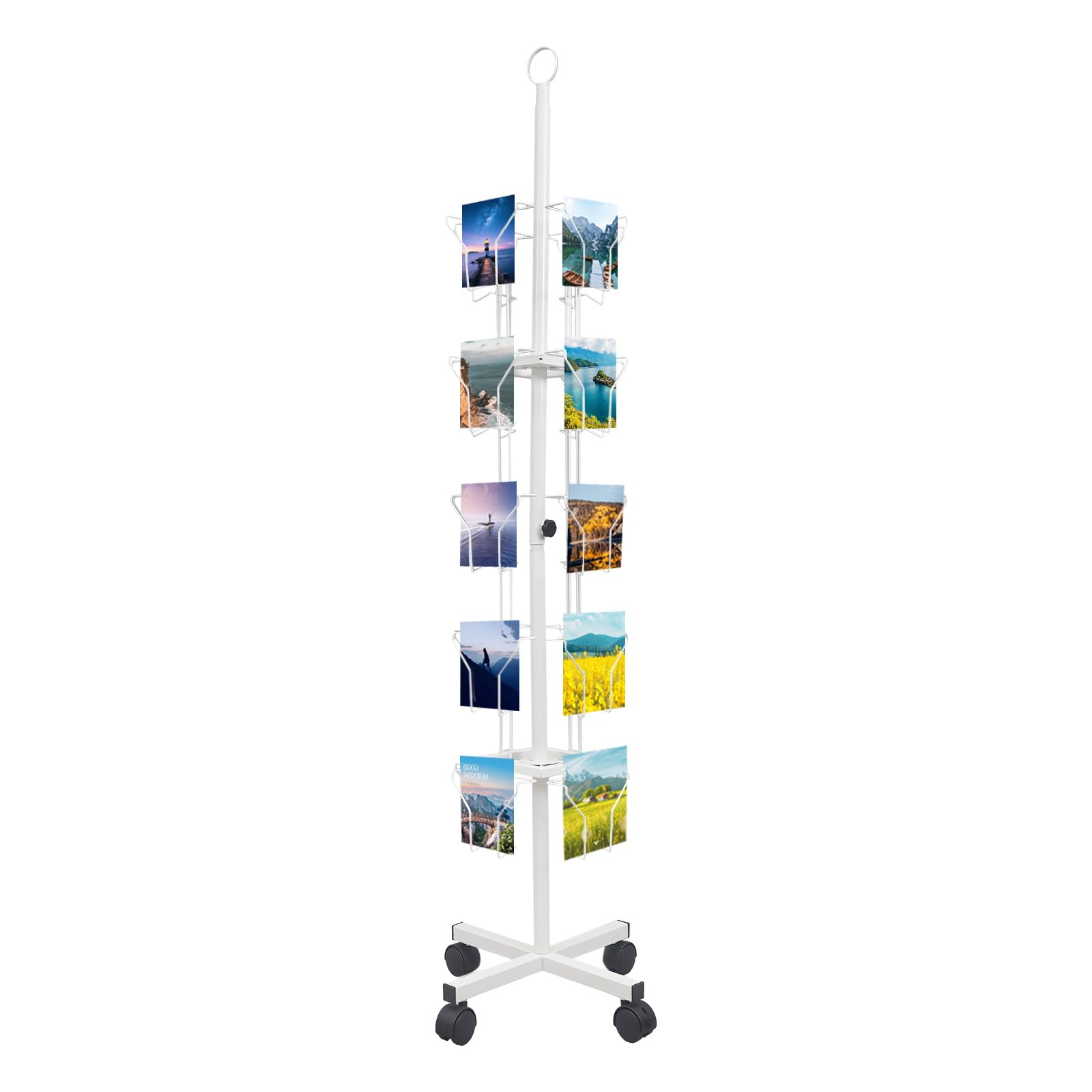 Drehbares Grußkartenregal, 5-stöckig, drehbarer Grußkartenständer, 20 Taschen, drehbarer Kartenständer, drehbarer Ständer, für Geschäfte, Cafés (weiß)