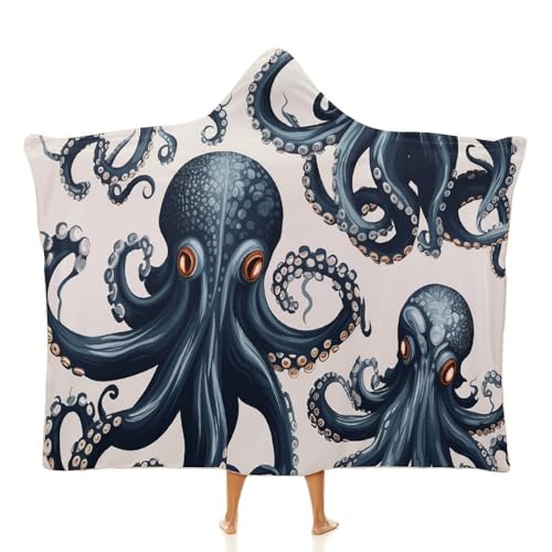 Cape à capuche pieuvre couverture portable plaid canapé voyage 101x127cm