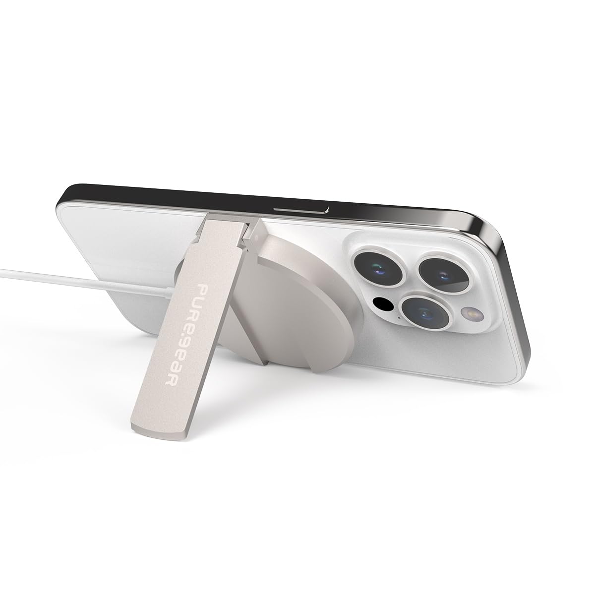 PureGear Kickstand 15W Qi-Certified Fast Wireless Charging Pad for iPhone 15/15ProMax/14/13/12 Series Work with MagSafe Case - Magnetic Wireless Charger, AirPods, Galaxy S24 S23 & More with AC Adapter