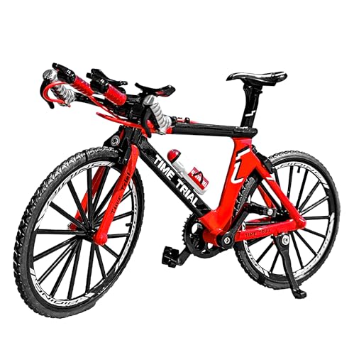 Image of VGRASSP 1:8 Scale Die Cast Racing Bicycle Toy for Kids - The Alloy Metal Off-Road Decorative Showpiece Realistic Design Bike Features Moveable and Rotating Handle, Wheels, Pedals (Red)