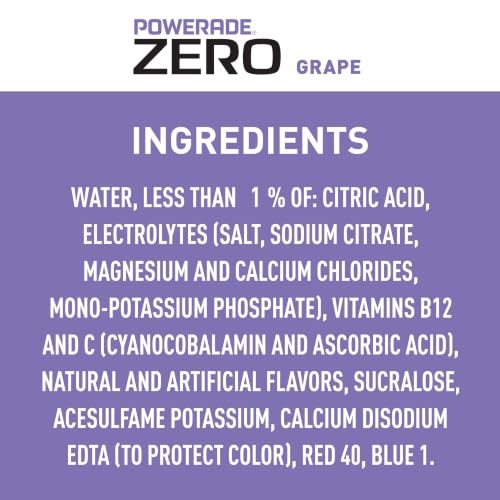Image of POWERADE Electrolyte Enhanced Zero Sugar Grape Sports Drink, 20 Ounce (Pack of 8) | Sugar-free Sport Beverage Enhanced with Electrolytes | 50% More Electrolytes vs. the Leading Sports Drink (per 12oz serving)*