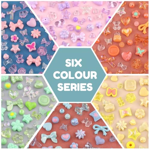 Image of SANNIDHI Charm Beads for Bracelet Making Kit with Charms,Assorted Spacer Beads Jewellery for Making,Color Bow Flower Butterfly Star Heart Cute Bead Women Girls DIY Phone Charm Crafts (1 Pack)