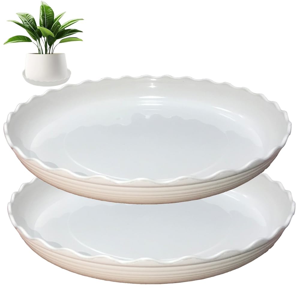 Globellapro 2 Pieces 24CM Round Plant Saucers White Flower Pot Saucers Pot Drip Trays with Laciness for Garden/Balcony/Indoor Outdoor โ image 1