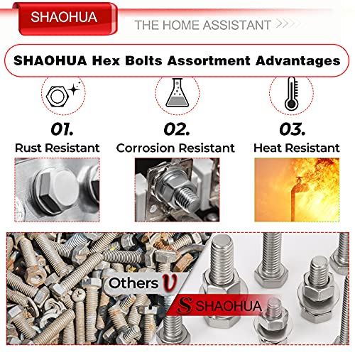 Shaohua SHAOHUA-5 244Pcs M3 M4 M5 M6 M8 M10 Nuts And Bolts Kit, Stainless Steel Flat Hex Head Screws Bolts Nuts thumb #3