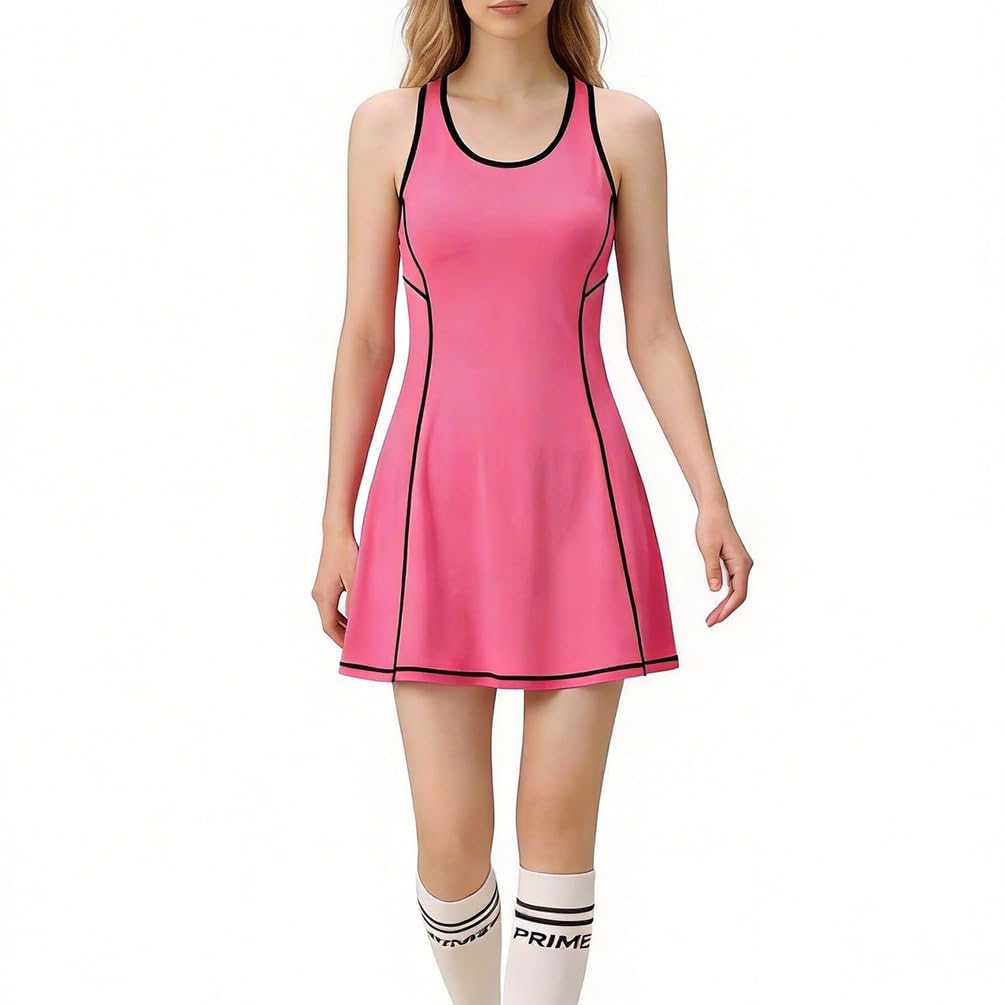 Tenniskleid für Damen mit Shorts und integriertem BH, ärmellos, elastisch, atmungsaktiv und schnelltrocknend, für Tennis, Golf, Fitness und den täglichen Gebrauch
