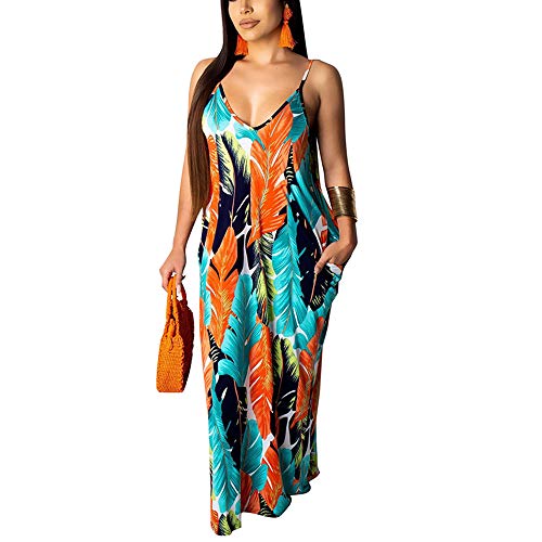 Image of BFFBABY Womens Summer Suspender Maxi Dress Plus Size Striped Printed Sleeveless with Pockets and Belt