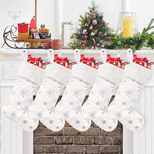 CARAKNOTS-Christmas-Stockings-Set-of-5-Faux-Fur-Christmas-Stockings-Large-White-for-Family-Kids-Holiday-Fireplace-Hanging-Xmas-Decoration CARAKNOTS Christmas Stockings Set of 5 Faux Fur Christmas Stockings Large White for Family Kids Holiday Fireplace Hanging Xmas Decoration