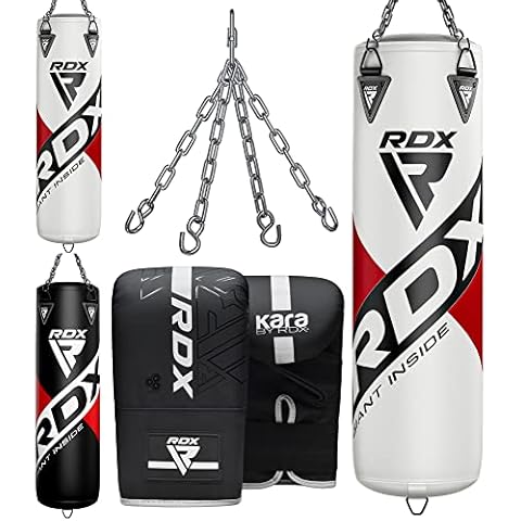 RDX Boxsack Gefüllt 3PC Set, 5ft 4ft Erwachsene Anti Schwerkraft Maya Hide Leder Punchingsäcke mit Boxhandschuhe Kette, Boxen Kampfsport Kickboxen Muay Thai MMA Training Punch Bag, Heim Gym Fitness Cover
