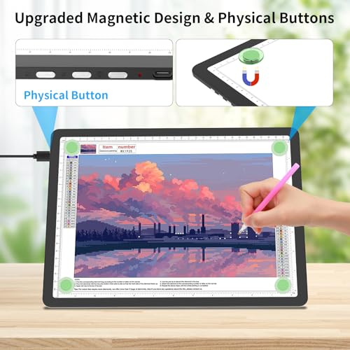 TOHETO A4 Light Board for Diamond Painting, Super Bright Magnetic Light Pad with Side Buttons, Lightbox for Tracing and Drawing, Corded Light Table for Sketching, Animation, Weeding Vinyl (Black) by TOHETO - Image 3