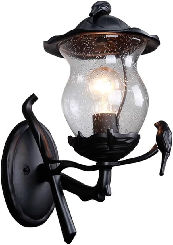 Outdoor Wall Light, Bird Cage Style Black Lighting Fixture With Transparent Seed-Crystal Glass For Outdoor Yard Porch Entrance Garage Home Decoration