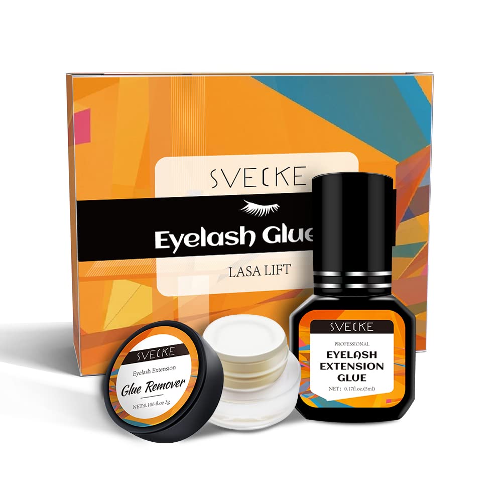 Eyelash Extension Glue for Professional Lash Extensions - Extra Strong Lash Glue 5ml - 1-2 Sec Dry Time & 6-7 Weeks Bonding - Extra Black Lash Adhesive (5ml) (Eyelash Glue Kit)