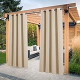 PONY DANCE Cortinas Exterior Porche Impermeable Cortinas Opacas con Ojales para Jardin, Beige Oscuro
