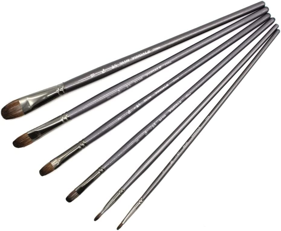 Pinceles para Pintar, Juego de Pinceles, 6 Piezas/Juego de Herramientas Profesionales, Pincel para Pintura al óleo, Pincel de Dibujo, Pluma de Avellana para Pintura acrílica (Gris)