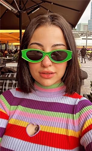 GIFIORE Oval Sunglasses 90s Inspired Small Neon Frame Sun Glasses for Women Men2