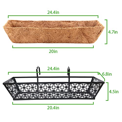 Hzyun 24 Inch 2 Pack Window Boxes With Coco Liners , Garden Trough Black Metal Hanging Window Basket Planter #TOP5