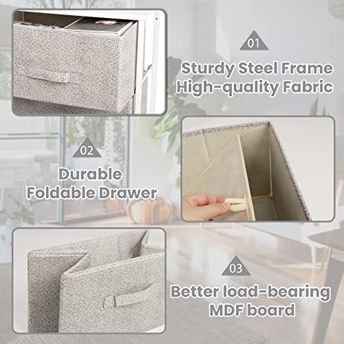 Connoo 4 Drawer Fabric Dresser Storage Tower, Dresser Chest For Bedroom, Organizer Unit For Closets Bedroom Nursery Room Hallway, Wood Top, Gray White #TOP6