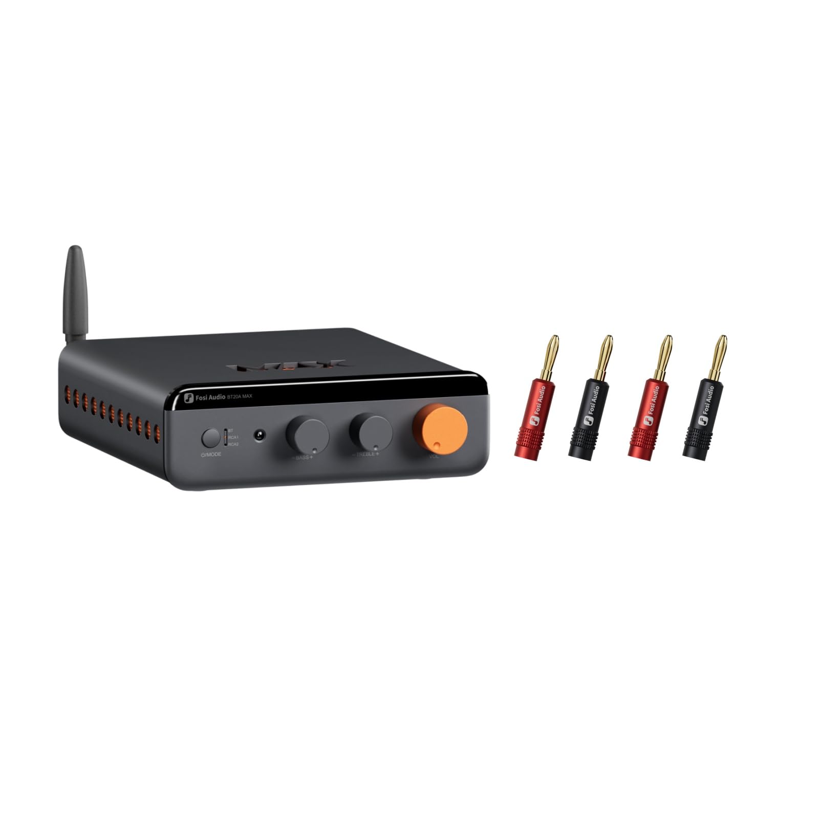 Bundle Fosi Audio BT20A MAX Amplificador de Potencia Estéreo + Pares/4 Conectores Banana para Cable de Altavoz