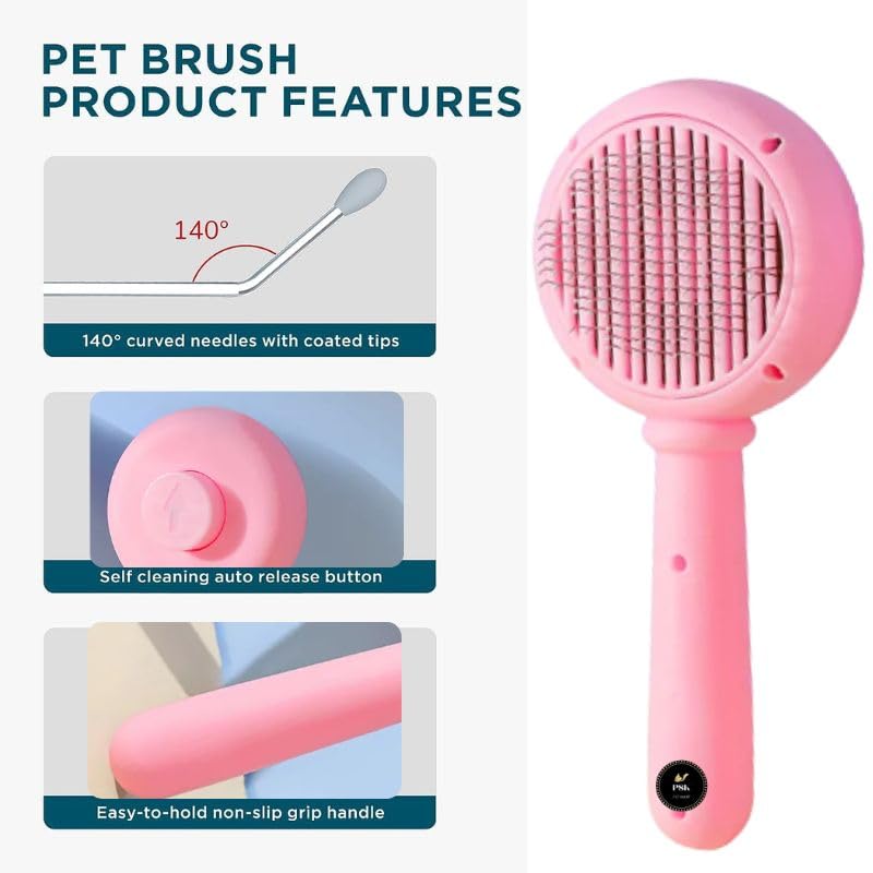 PSK PET MART Self Cleaning Slicker Brush, Pet Grooming Shedding Brush for Dogs and Cats - Easy to Remove Loose Undercoat, Pet Massaging Tool Suitable for Pets with Long or Short Hair (Round Comb) 1