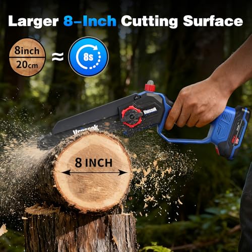 Mini Chainsaw 8 inch Cordless - Upgraded Handheld Electric Chainsaw with 2 Pack Batteries and Charger, Electric Power Chain Saw with Oiler, Garden Tools for Tree Trimming Wood Cutting - Image 2