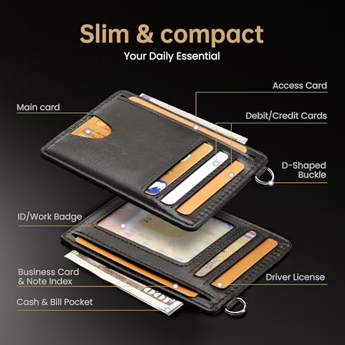 Image of Mayski Slim Wallet, Credit Card Holder for Women, Minimalist Front Pocket RFID Blocking Card Cases, Small Wallet Women Men(Oiled Wax Grey)