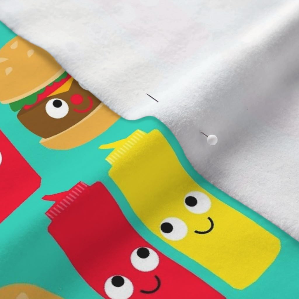 Spoonflower Fabric - Food Faces Mustard French Fries Kitsch Printed on Polartec(R) Fleece Fabric by The Yard - Sewing Blankets Loungewear and No-Sew Projects