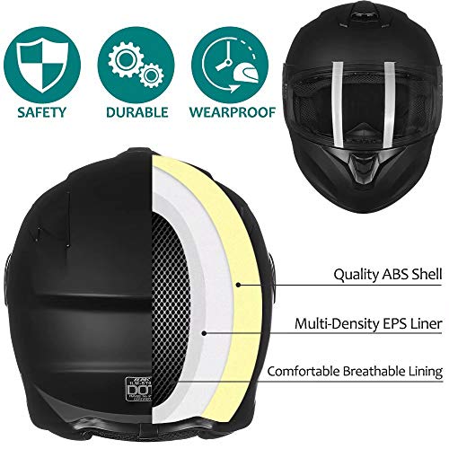Ilm Full Face Motorcycle Street Bike Helmet With Enlarged Air Vents, Free Replacement Visor For Men Women Dot Approved Model-St-06 (Matte Black, Large) #TOP4