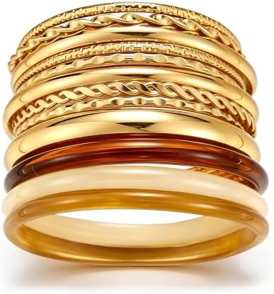 ÌF ME Gold Bangle Bracelets for Women, Indian Bangles Stackable Set, Multi Layer Textured 18K Gold Plated Chunky Bracelets Boho Jewelrys Set