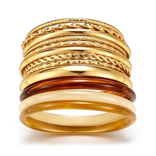 Image of IF ME Gold Bangle Bracelets for Women, Indian Bangles Stackable Set, Multi Layer Textured 18K Gold Plated Chunky Bracelets Boho Jewelrys Set